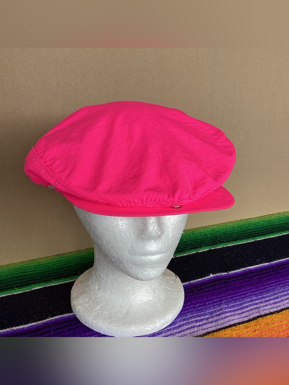 Vintage town talk newsboy cabbie hat neon pink made in USA